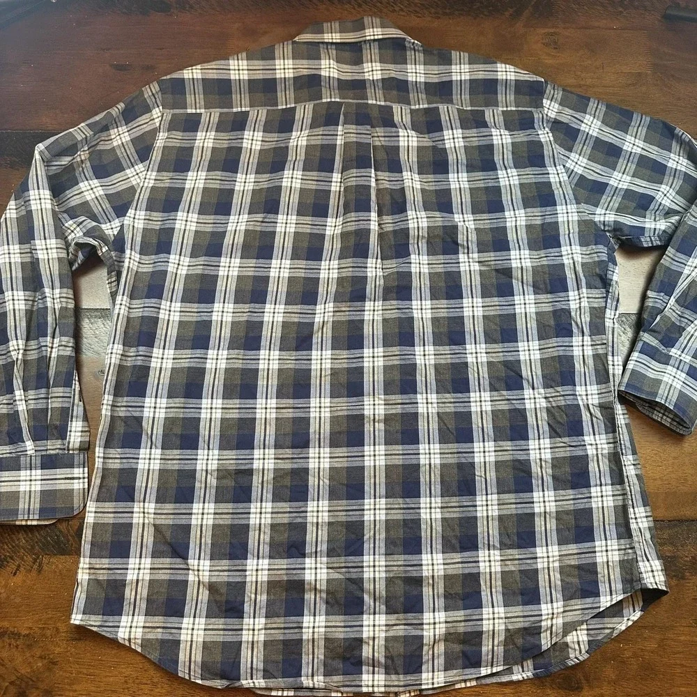 Peter Millar Shirt Mens XL Blue Gray‎ Plaid Button Down Long Sleeve Cotton